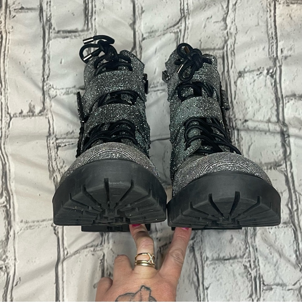 Jessica Simpson KERINA Pewter Glitter Combat Boots - Picture 7 of 9